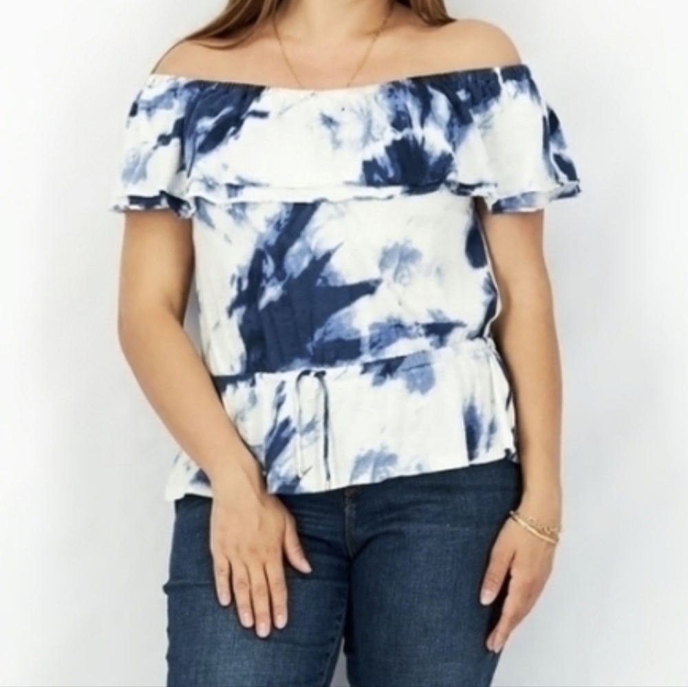 Lauren Ralph Lauren Off-The-Shoulder Tie-Dye Peplum Top - Size M